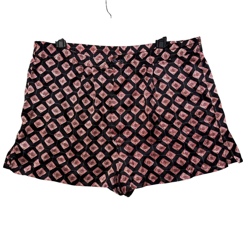 Vintage Design Assets M Silk Sleep Shorts Black Red Geometric Loungewear Pajamas